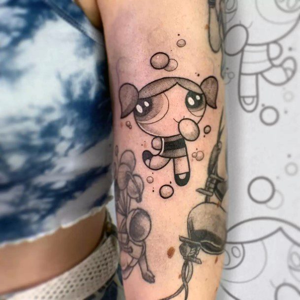 Girl With Graceful Powerpuff Girls Bubbles Tattoos