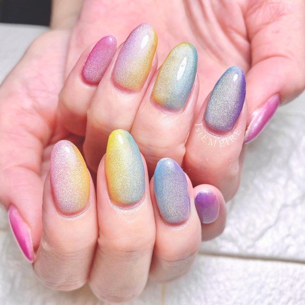 Girl With Graceful Rainbow Nails