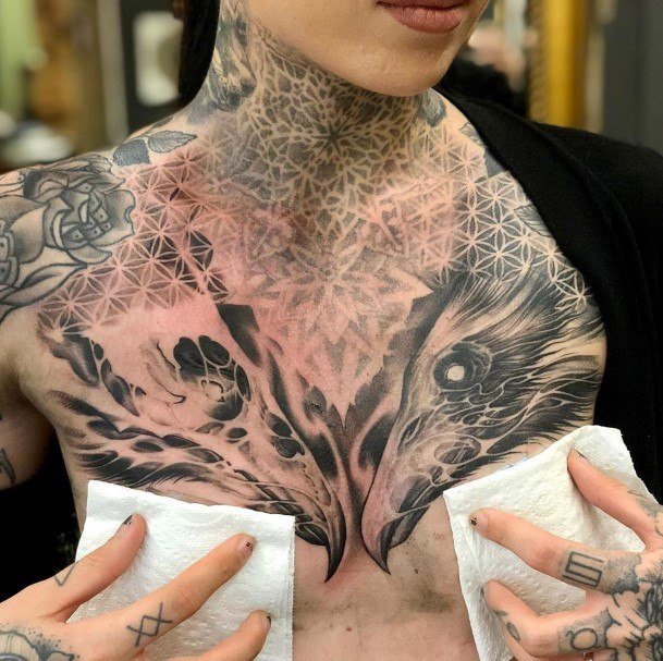 Girl With Graceful Raven Tattoos