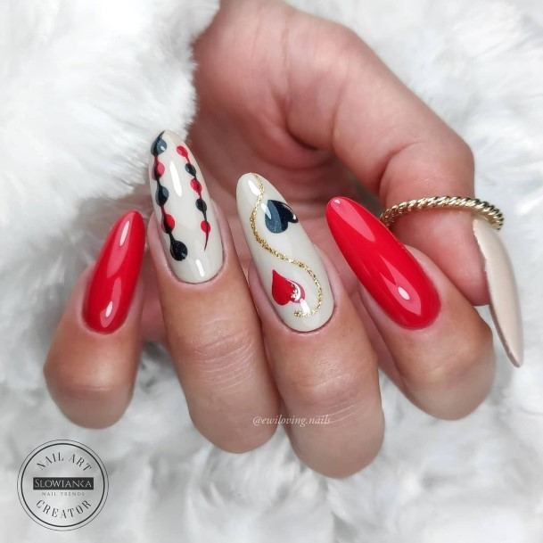 Girl With Graceful Red And Black Nails