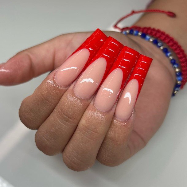 Girl With Graceful Red And Nude Nails