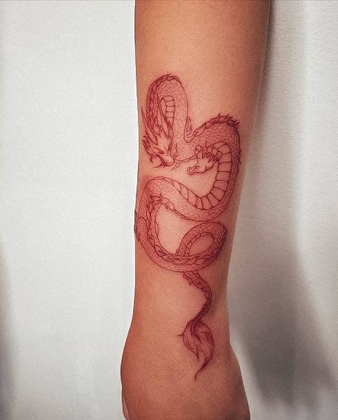 Girl With Graceful Red Dragon Tattoos