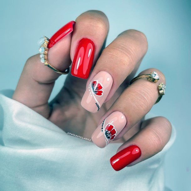 Girl With Graceful Red Dress Nails