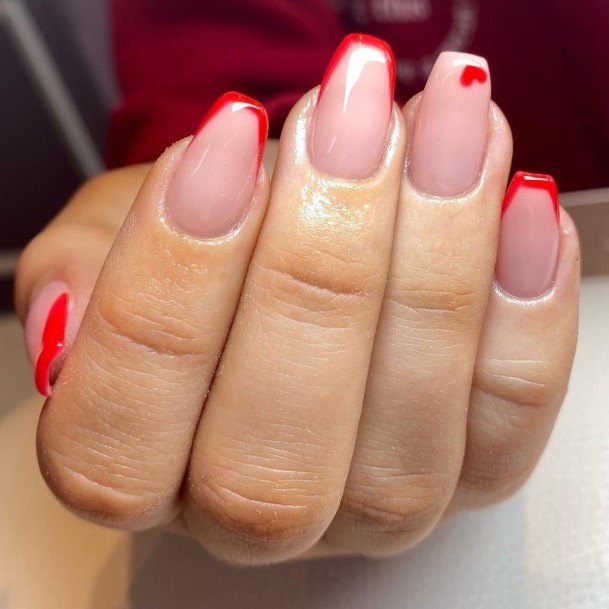 Girl With Graceful Red French Tip Nails