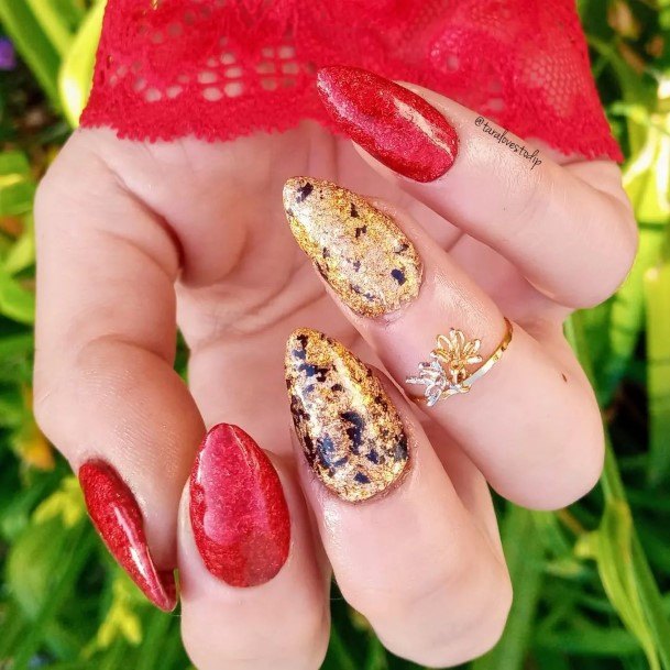 Girl With Graceful Red Glitter Nails