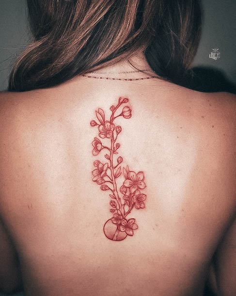 Girl With Graceful Red Ink Tattoos