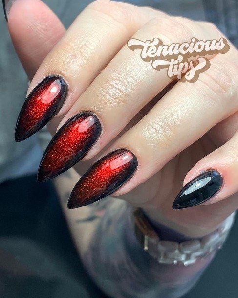 Girl With Graceful Red Ombre Nails