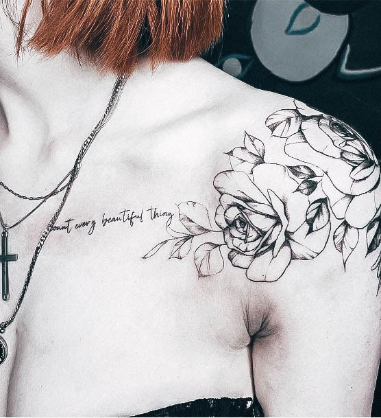 Girl With Graceful Rose Shoulder Tattoos