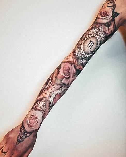 Girl With Graceful Rose Sleeve Tattoos