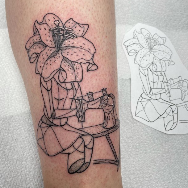 Girl With Graceful Sewing Machine Tattoos