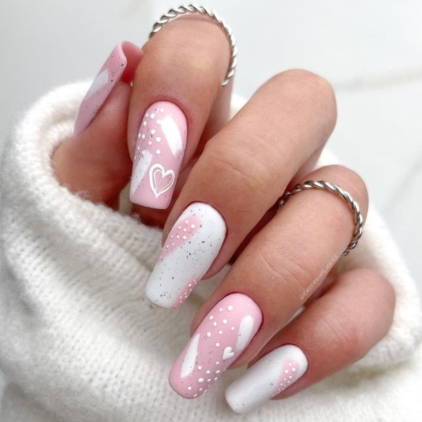 Girl With Graceful Short Pink And White Nails