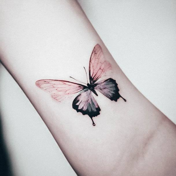 Girl With Graceful Small Butterfly Tattoos