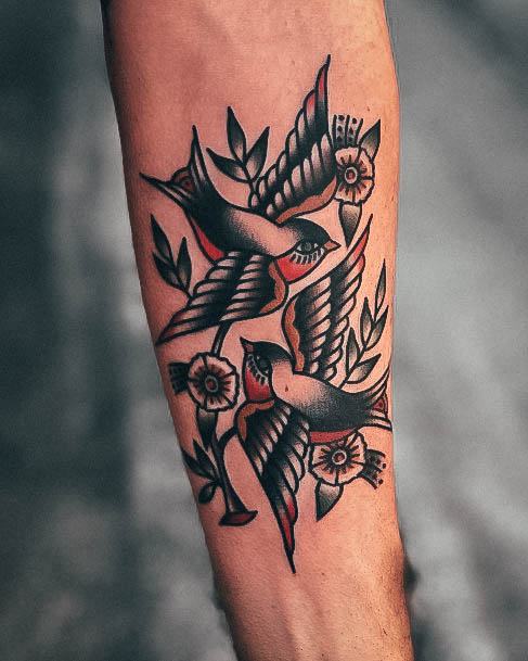 Girl With Graceful Small Sparrow Tattoos