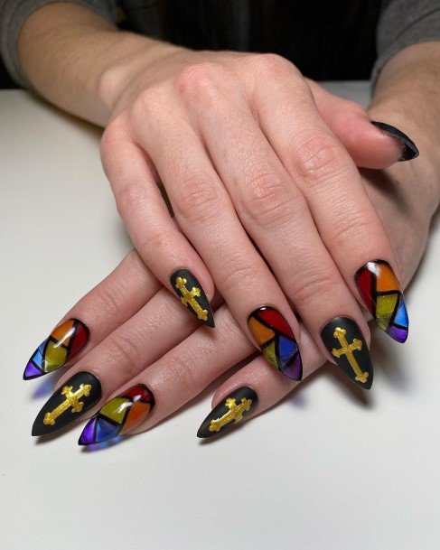 Girl With Graceful Stained Glass Nails