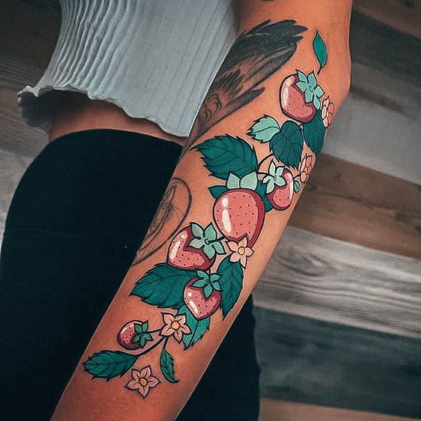 Girl With Graceful Strawberry Tattoos