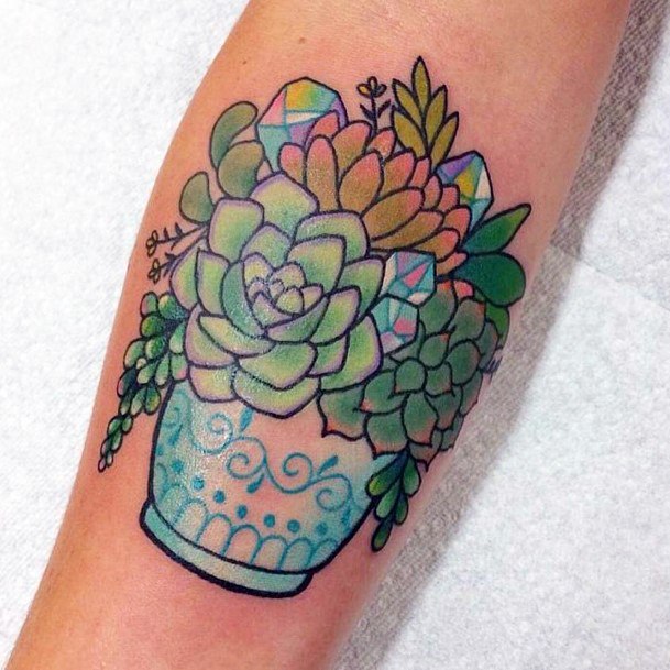 Girl With Graceful Succulent Tattoos