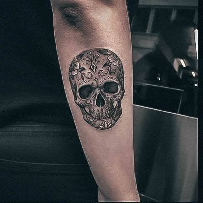 Girl With Graceful Sugar Skull Tattoos