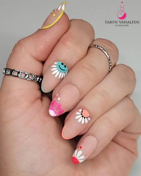 Girl With Graceful Summer Matte Nails