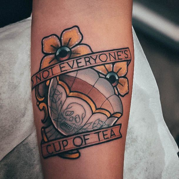 Girl With Graceful Tea Cup Tattoos