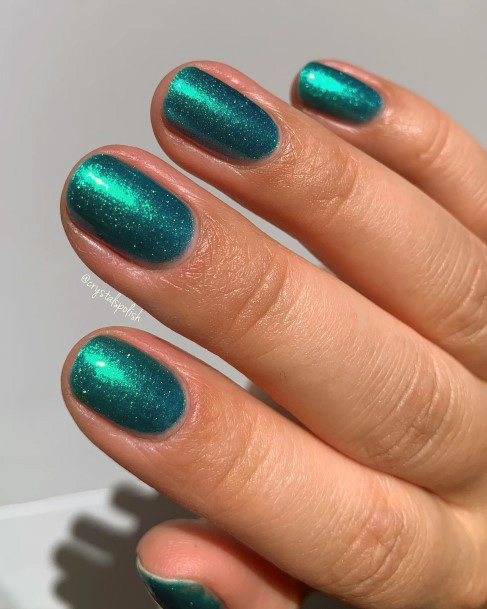 Girl With Graceful Teal Turquoise Dress Nails