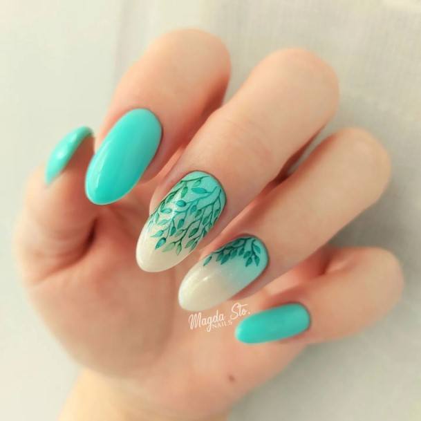 Girl With Graceful Turquoise Nails