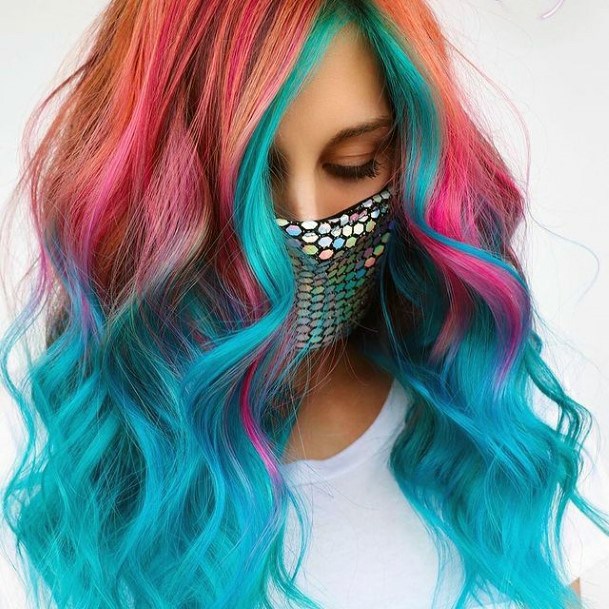 Girl With Graceful Turquoise Ombre Hairstyless