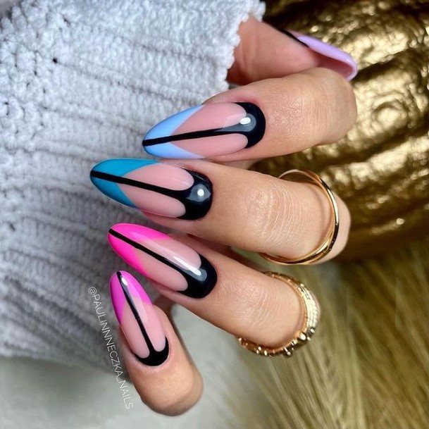 Girl With Graceful Unique Colors Nails