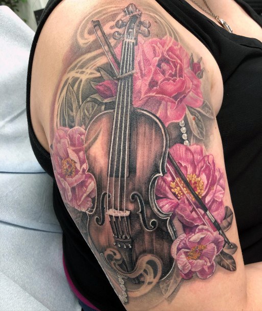 Girl With Graceful Violin Tattoos