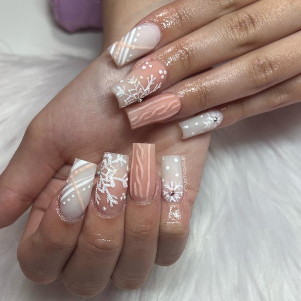 Girl With Graceful White And Nude Nails