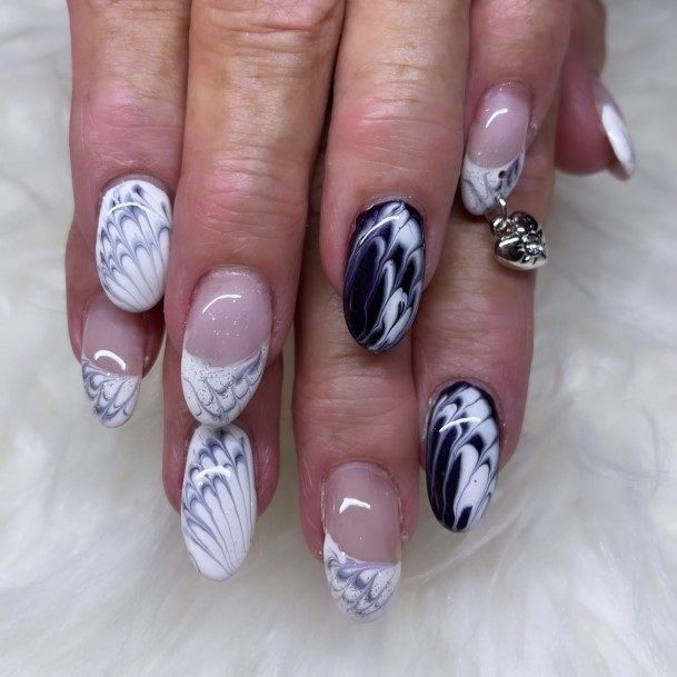 Girl With Graceful White And Purple Nails