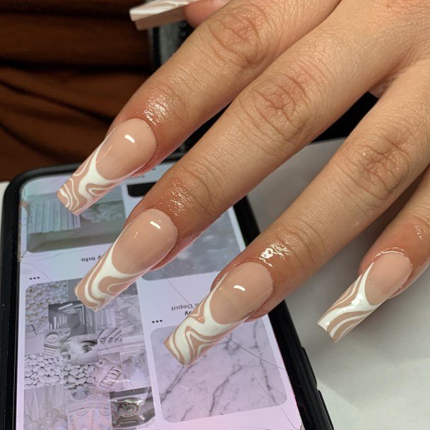 Girl With Graceful White French Nails