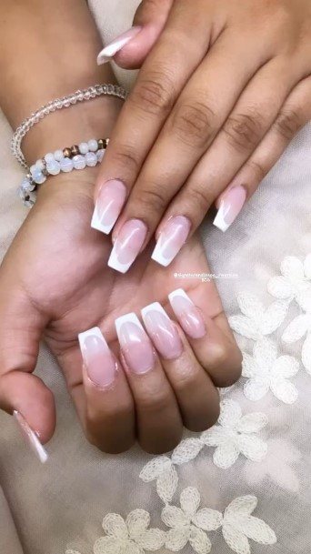 Girl With Graceful White Square Nails