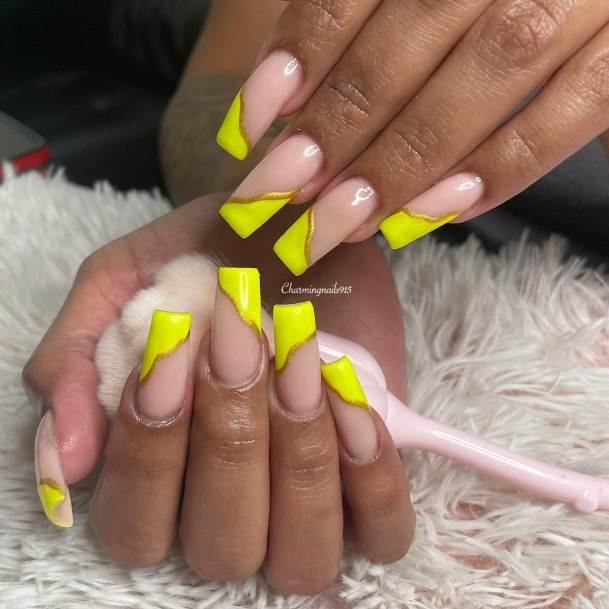 Girl With Graceful Yellow Square Nails