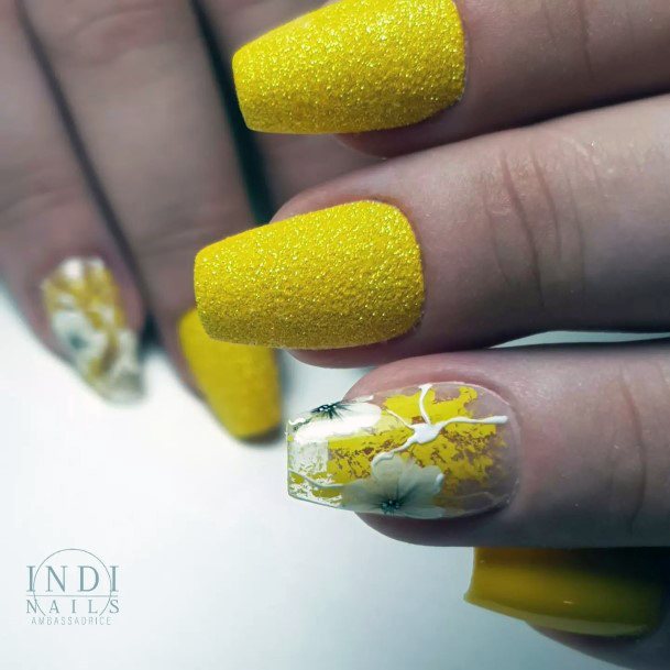 Girl With Graceful Yellow Summer Nails