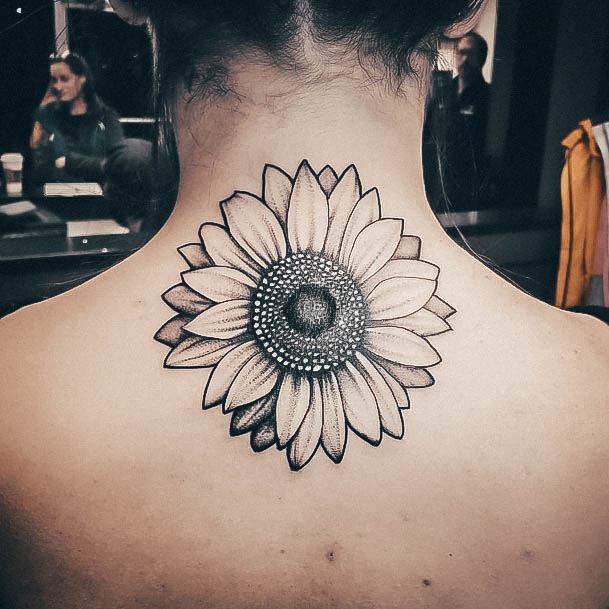 Girl With Stupendous Back Of Neck Tattoos