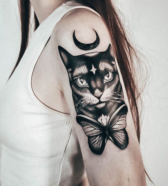 Girl With Stupendous Black Cat Tattoos