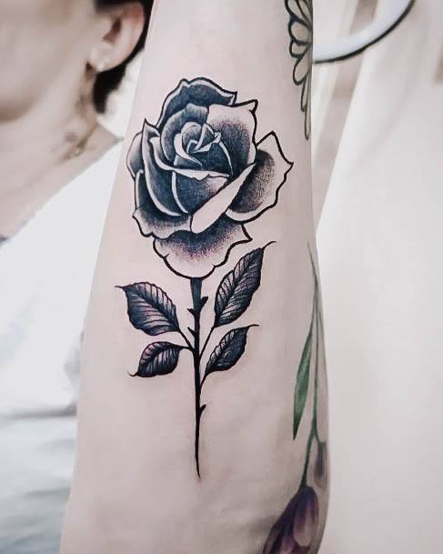 Girl With Stupendous Black Rose Tattoos