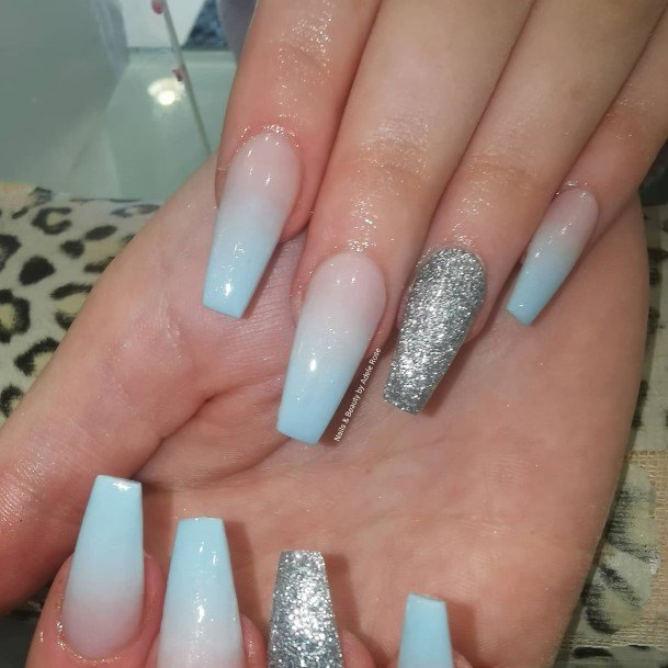 Girl With Stupendous Blue And Silver Nails