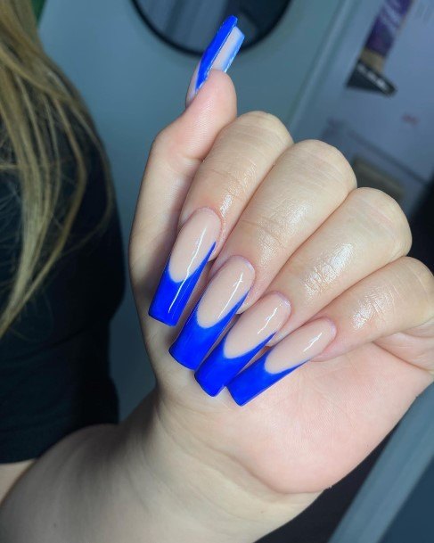 Girl With Stupendous Blue French Tip Nails