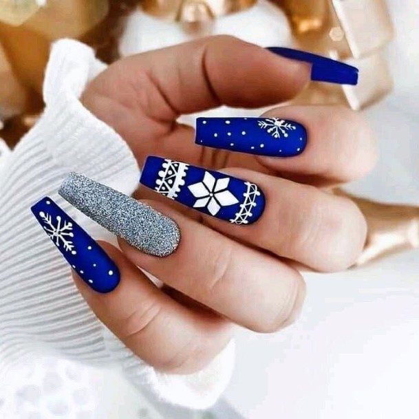 Girl With Stupendous Blue Winter Nails