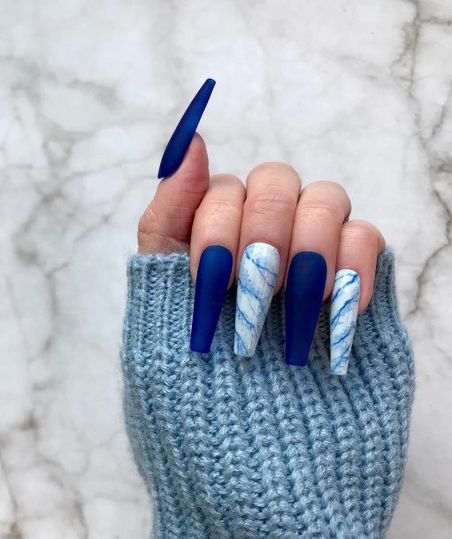 Girl With Stupendous Dark Blue Matte Nails