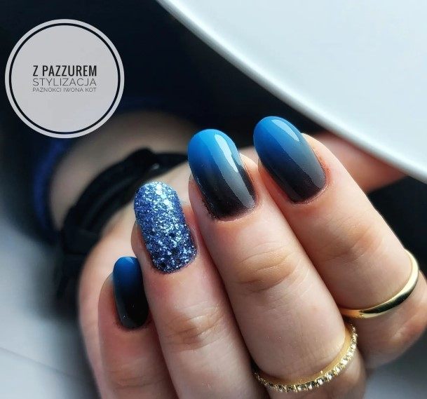 Girl With Stupendous Dark Blue Ombre Nails