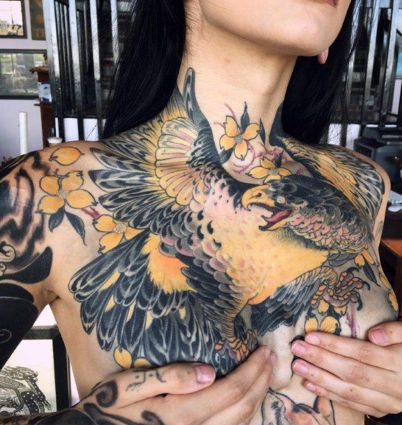 Girl With Stupendous Eagle Tattoos