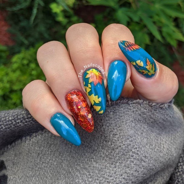 Girl With Stupendous Fall Leaf Nails