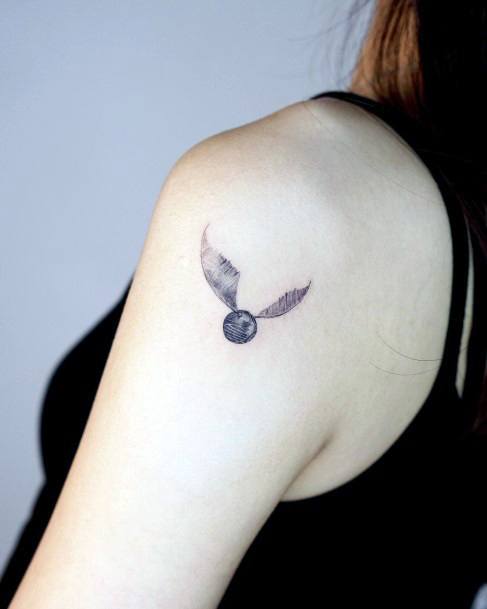 Girl With Stupendous Golden Snitch Tattoos