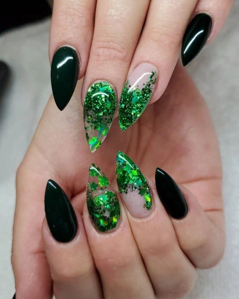 Girl With Stupendous Green Glitter Nails