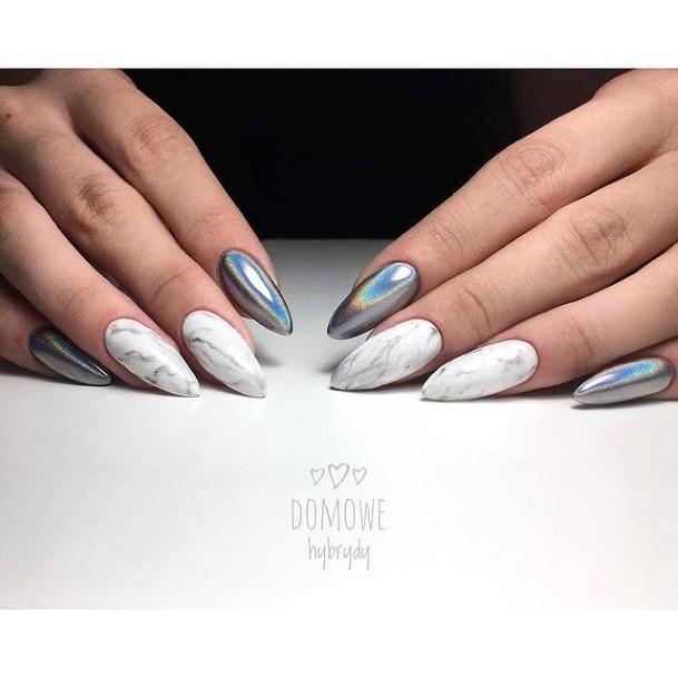 Girl With Stupendous Grey And White Nails