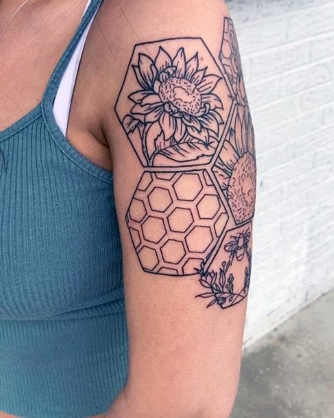 Girl With Stupendous Honeycomb Tattoos