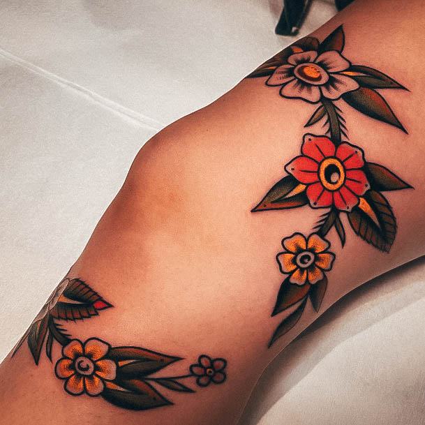 Girl With Stupendous Knee Tattoos