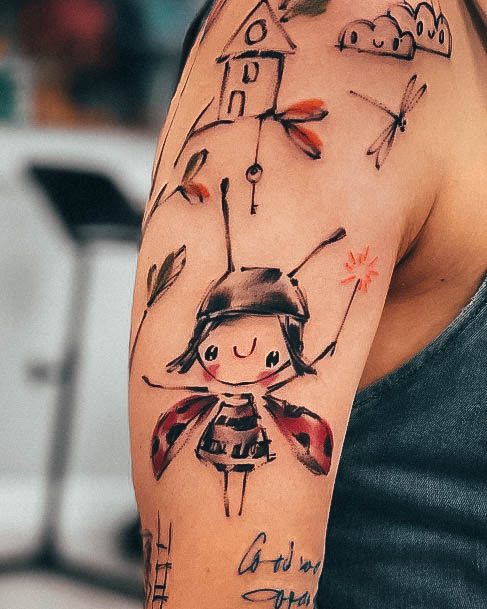 Girl With Stupendous Ladybug Tattoos